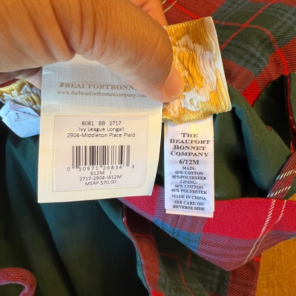 TBBC Beaufort Bonnet IVY LEAGUE LONGALL-MIDDLETON PLACE PLAID baby red checker - Picture 4 of 4